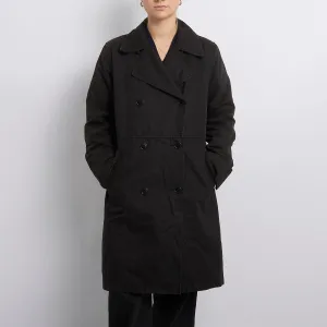 Black Double Breasted Padded Trench Coat-UK 14