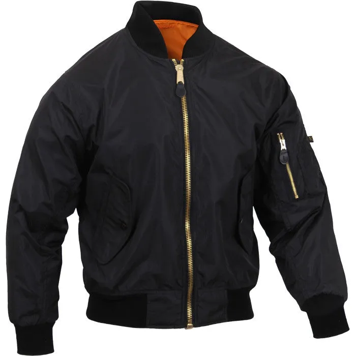 Black - Lightweight Air Force MA-1 Bomber Flight Jacket - Enhanced Nylon - Men's