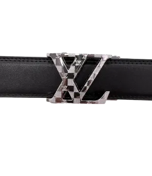 Black Men's Luxury Belt Genuine Leather Silver Buckle