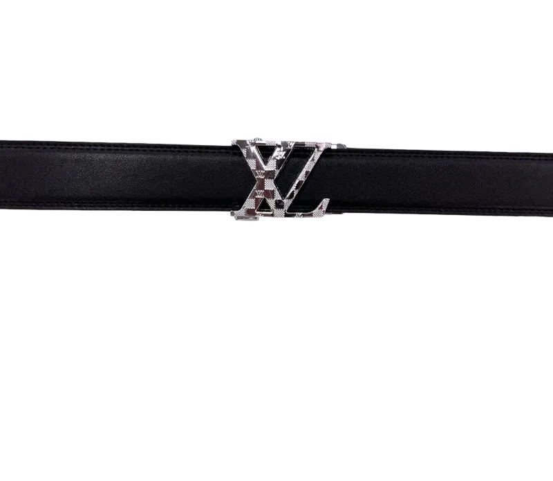 Black Men's Luxury Belt Genuine Leather Silver Buckle