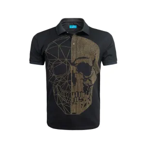 Black Polo with Black Gold Crystal Skull Design 2109