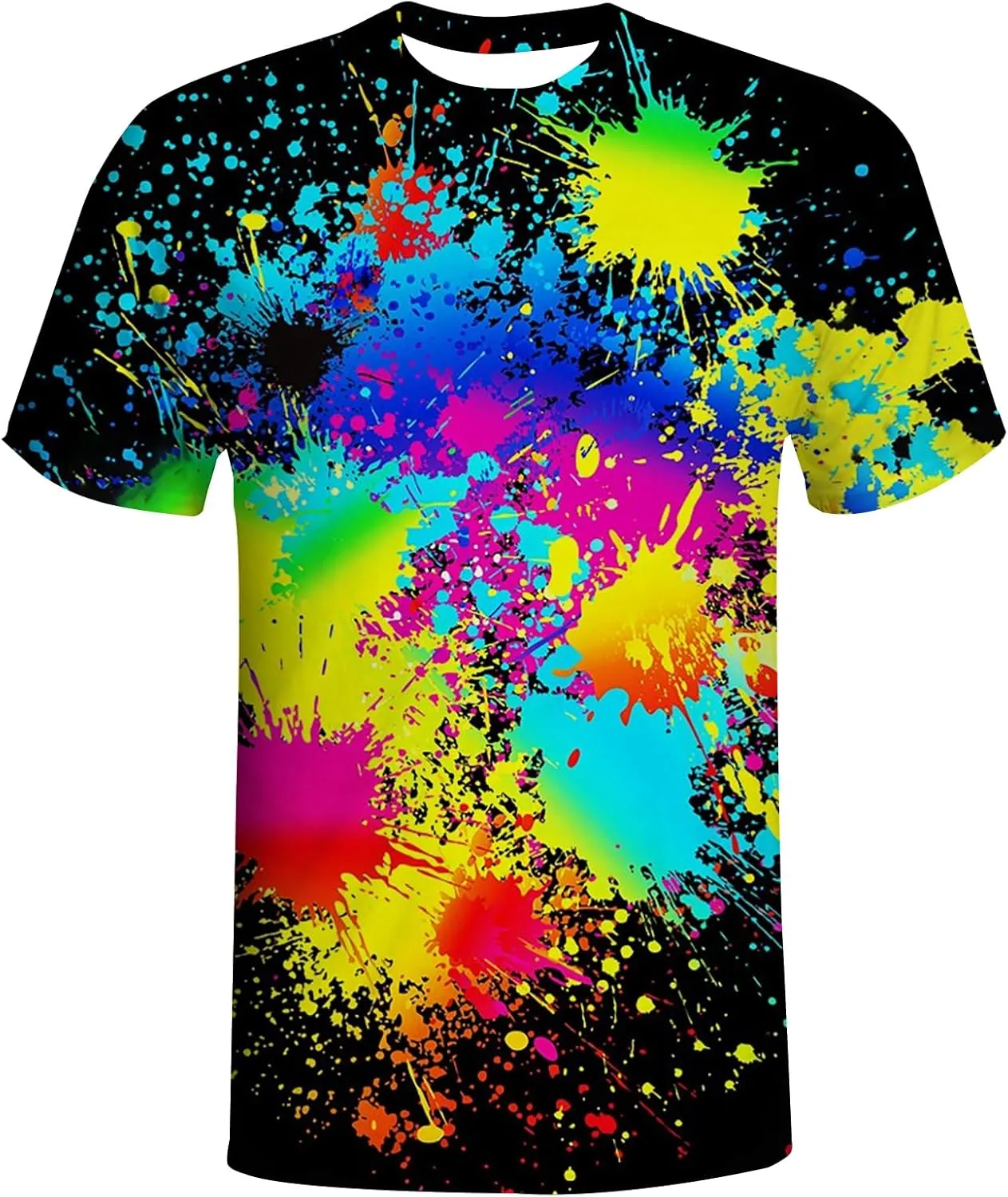 Black Rainbow Paint T-Shirts for Men Boys 3D Printed T-Shirts Short Sleeve Graphic Tees Shirt