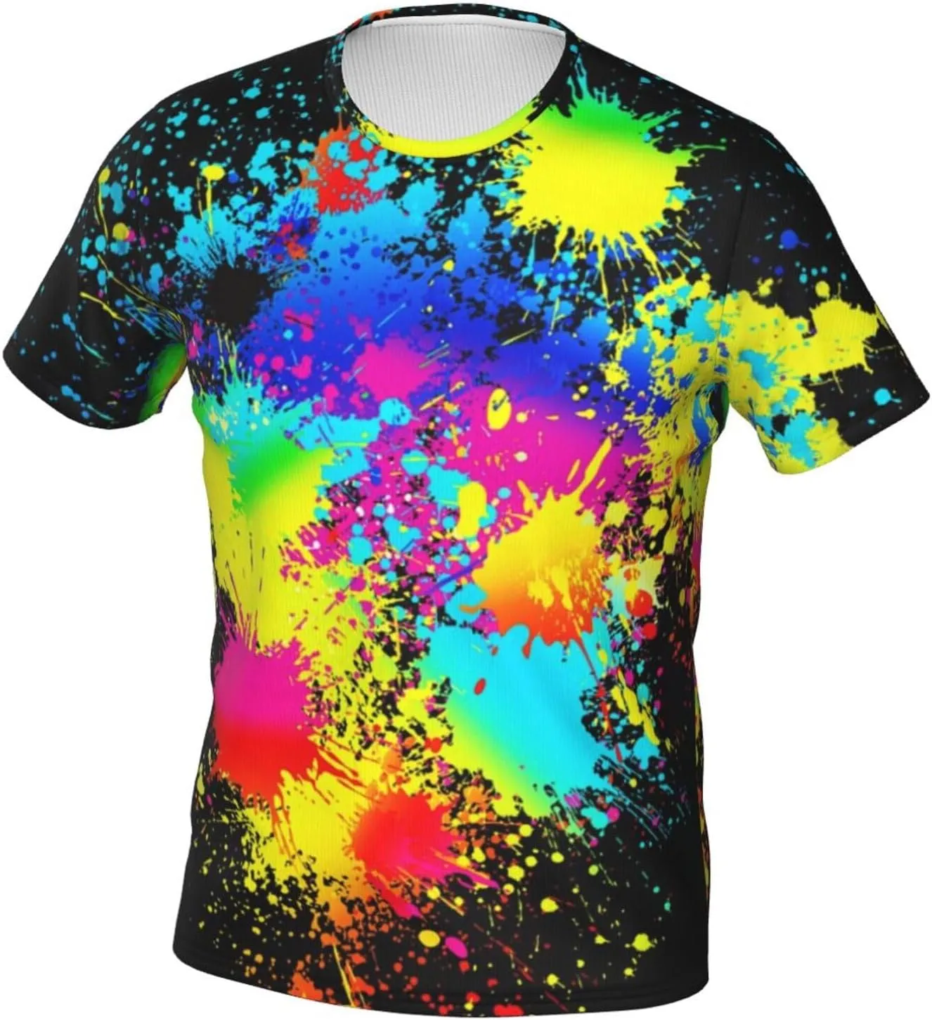 Black Rainbow Paint T-Shirts for Men Boys 3D Printed T-Shirts Short Sleeve Graphic Tees Shirt