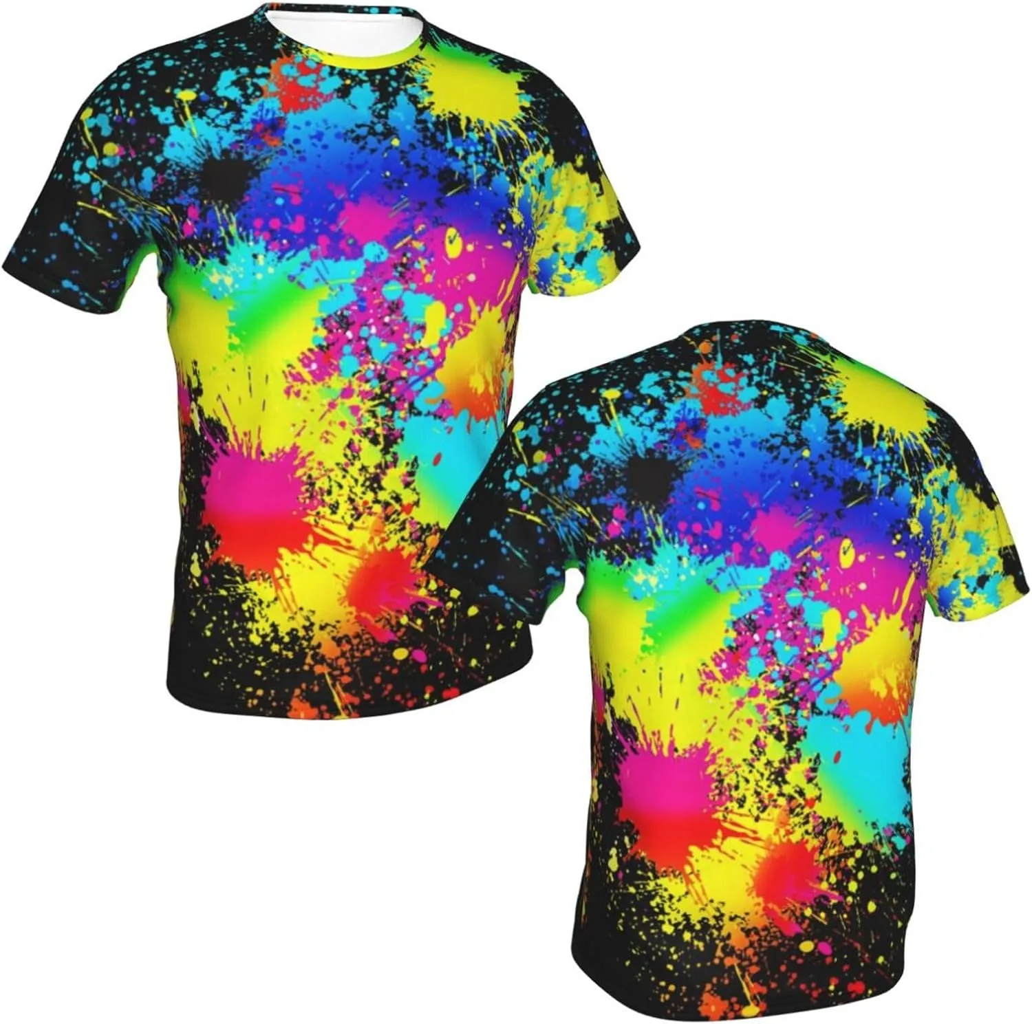 Black Rainbow Paint T-Shirts for Men Boys 3D Printed T-Shirts Short Sleeve Graphic Tees Shirt