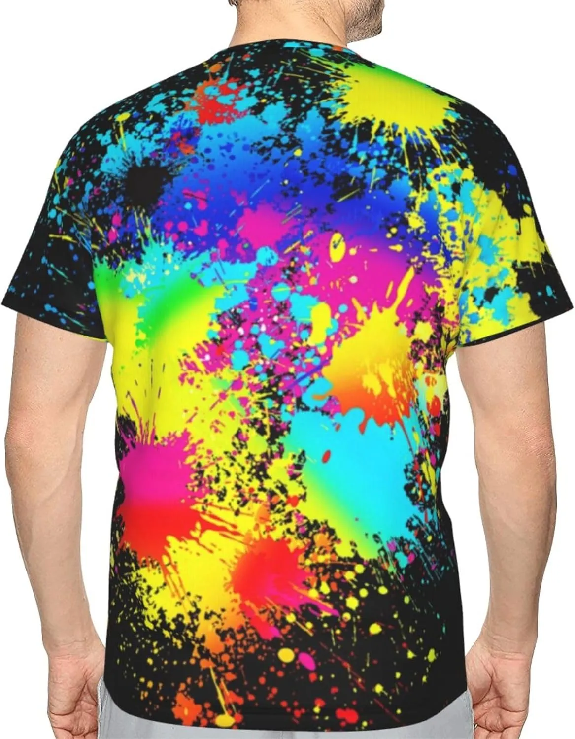 Black Rainbow Paint T-Shirts for Men Boys 3D Printed T-Shirts Short Sleeve Graphic Tees Shirt