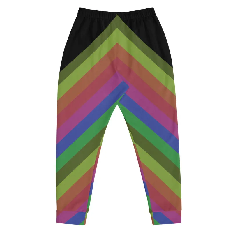 Black Rainbow Stripe Men's Joggers, Rave Party Stripy Colorful Men's Sweatpants -Made in USA/MX/EU