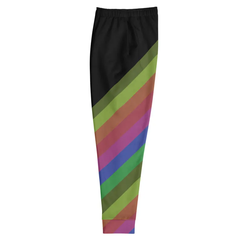Black Rainbow Stripe Men's Joggers, Rave Party Stripy Colorful Men's Sweatpants -Made in USA/MX/EU