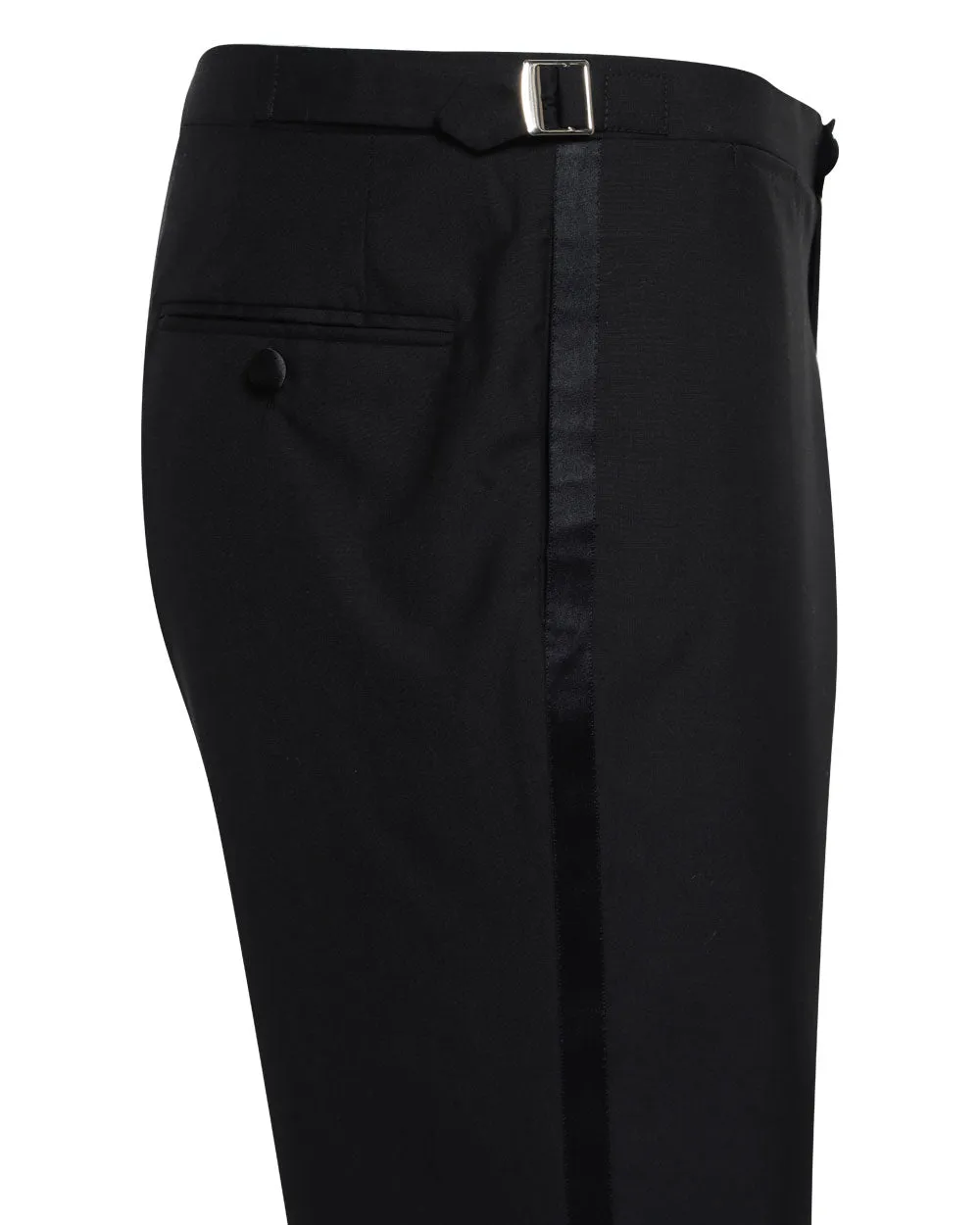 Black Wool Blend Taped Tuxedo Pant
