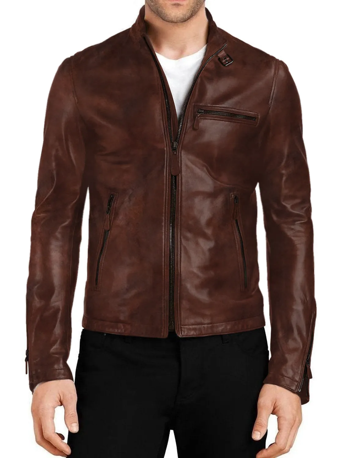Blazara Maroon Biker Leather Jacket