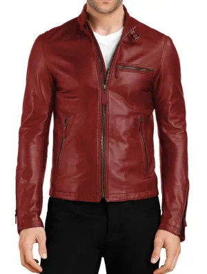 Blazara Maroon Biker Leather Jacket