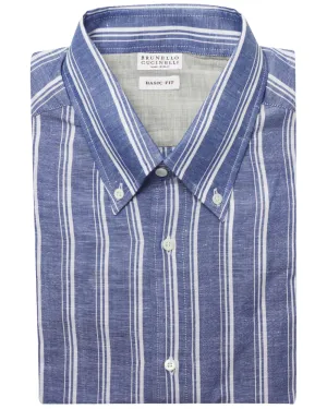 Blue and White Multi Striped Sportshirt