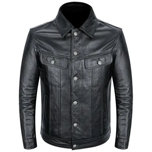 Blue Cowboy Genuine Leather Jacket Men's Natural Cowhide Slim