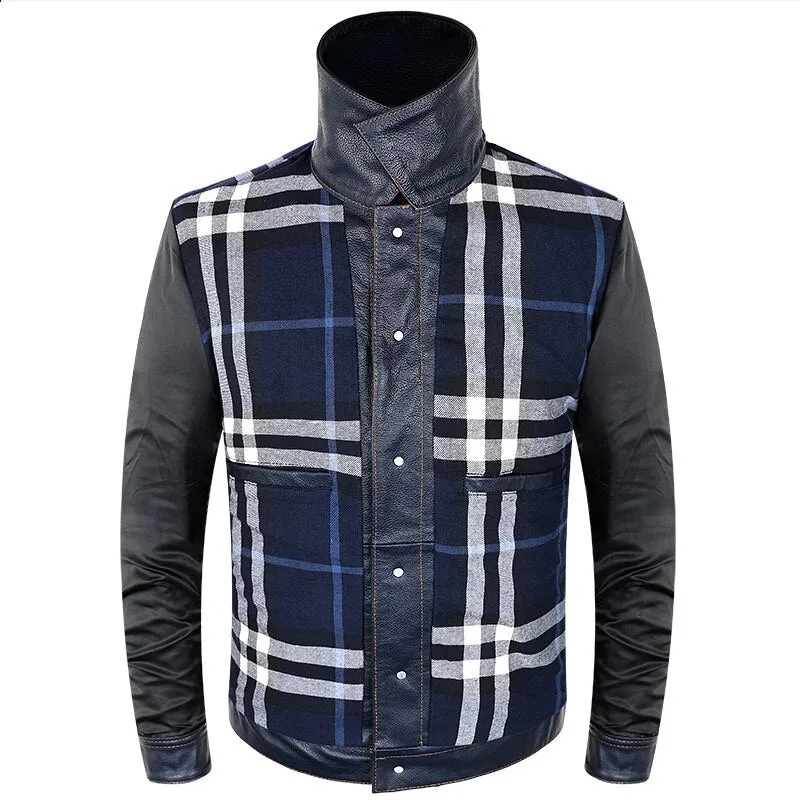 Blue Cowboy Genuine Leather Jacket Men's Natural Cowhide Slim