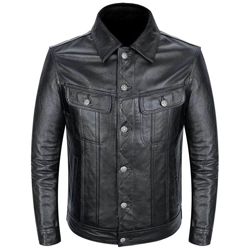 Blue Cowboy Genuine Leather Jacket Men's Natural Cowhide Slim