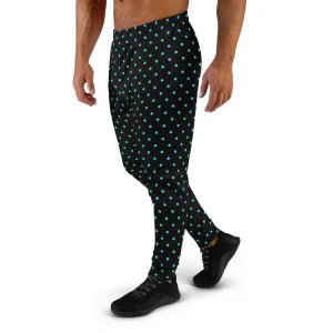Blue Polka Dots Men's Joggers, Premium Dots Print Black Fashion Sweatpants- Made in EU