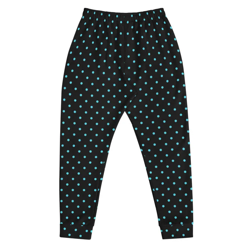 Blue Polka Dots Men's Joggers, Premium Dots Print Black Fashion Sweatpants- Made in EU
