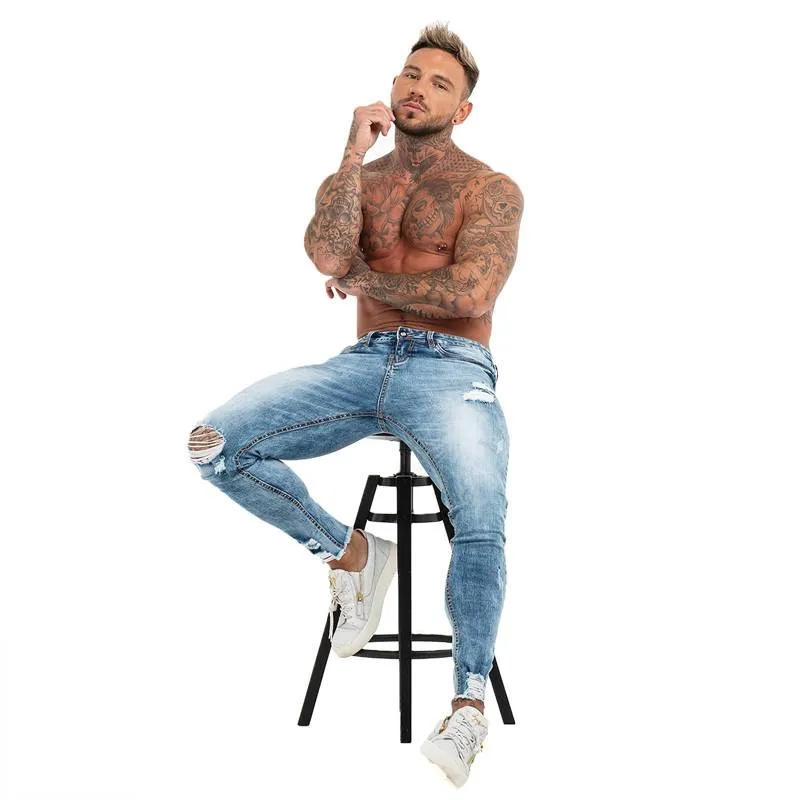 Blue Slim Fit Bottom Ripped Skinny Style Men Jeans