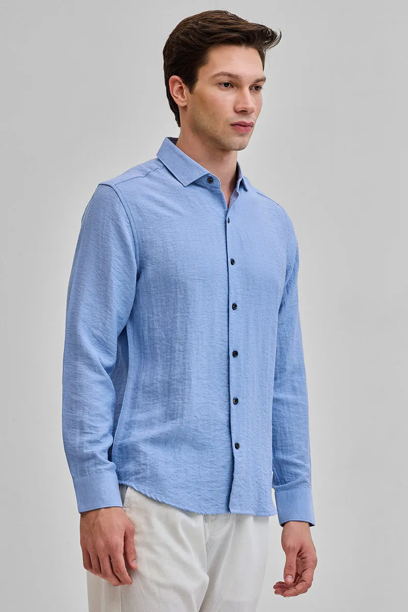 Blue Textured Linen Blend Shirt
