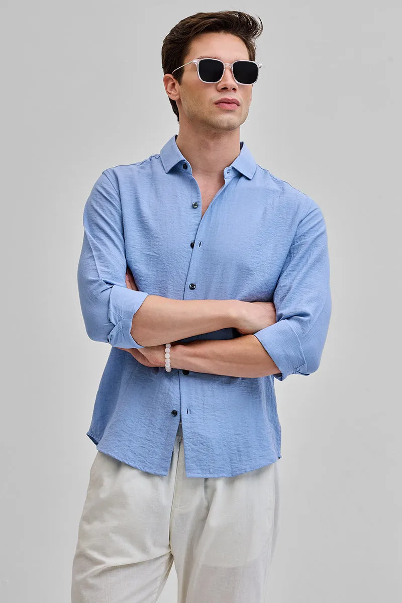 Blue Textured Linen Blend Shirt