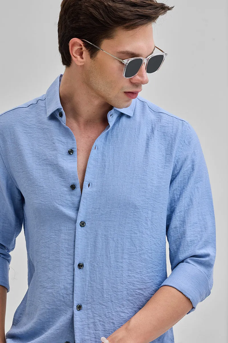 Blue Textured Linen Blend Shirt