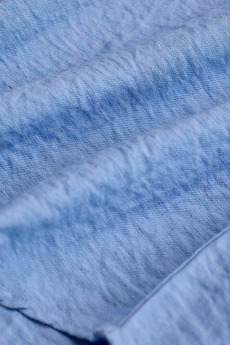 Blue Textured Linen Blend Shirt