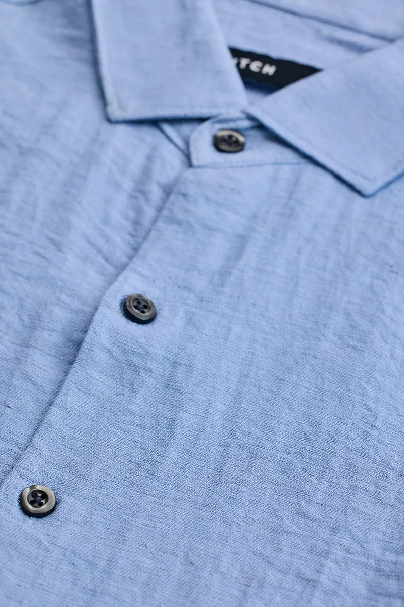 Blue Textured Linen Blend Shirt
