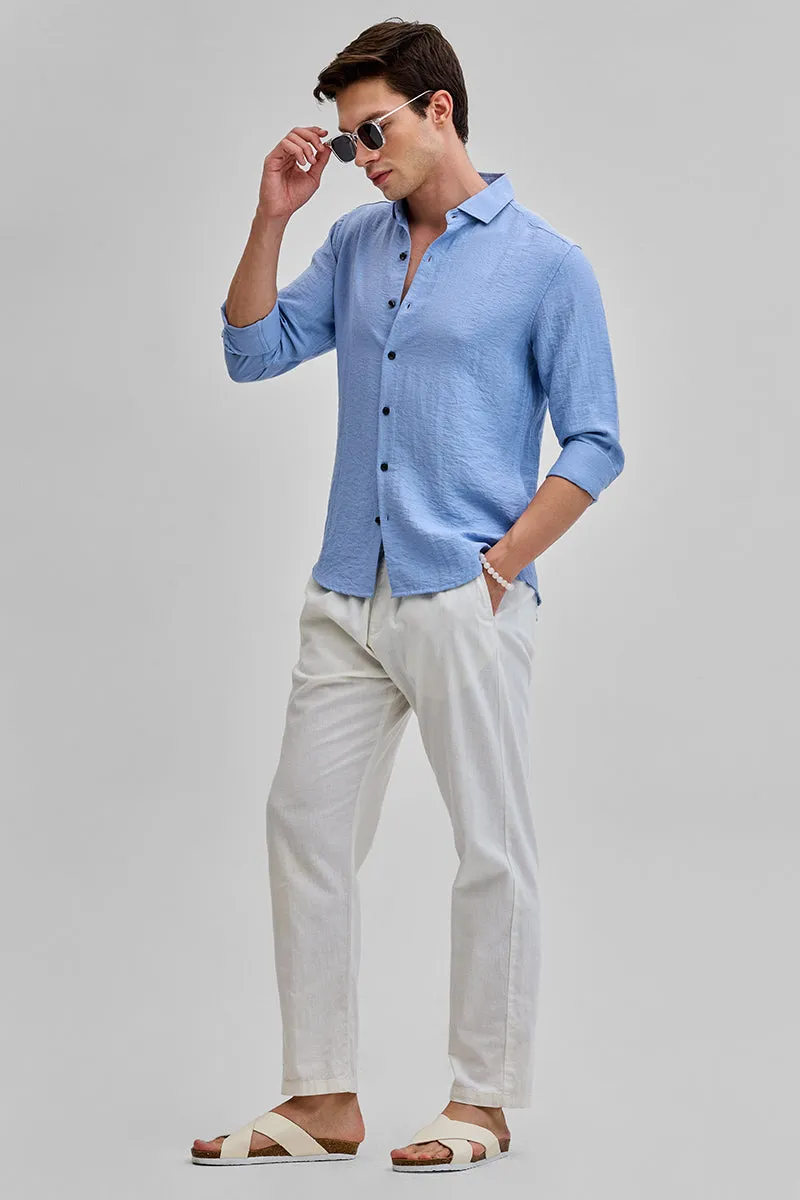 Blue Textured Linen Blend Shirt