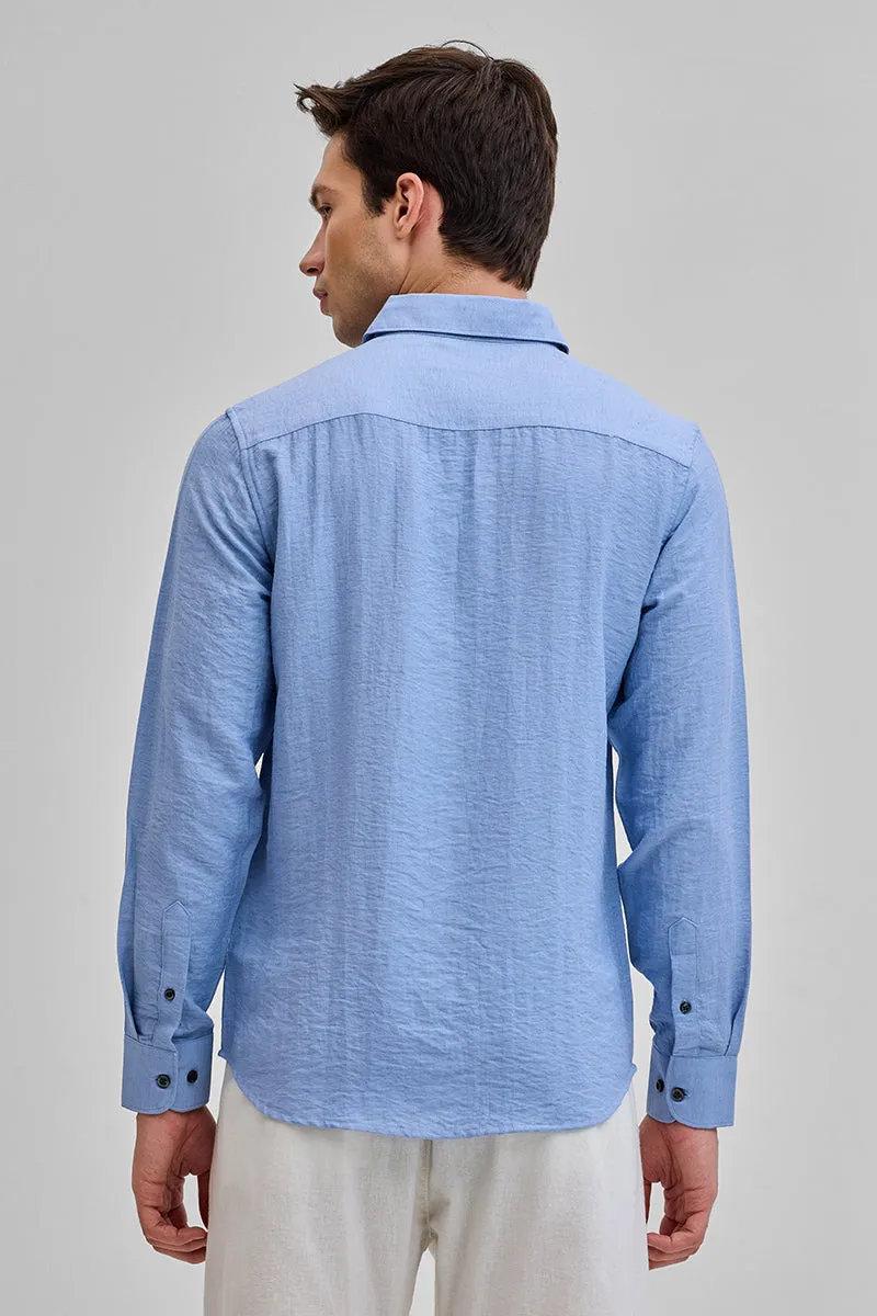 Blue Textured Linen Blend Shirt