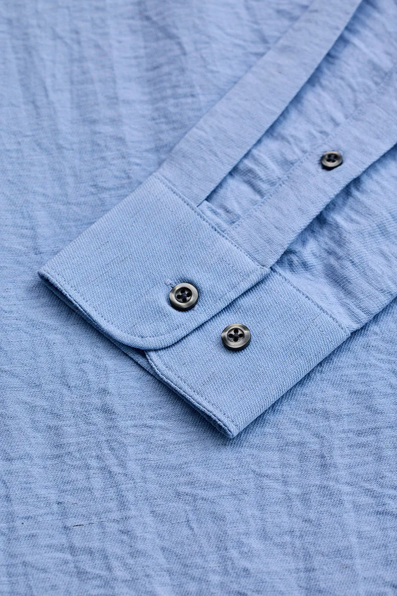 Blue Textured Linen Blend Shirt