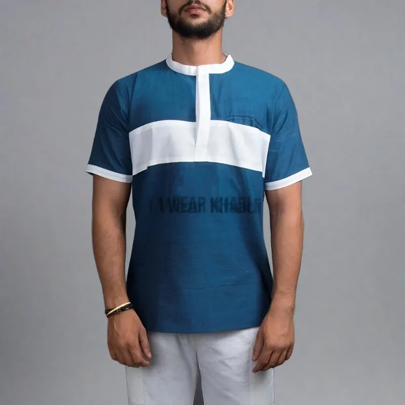 Blue-White Khadi Yoga Kurta Set