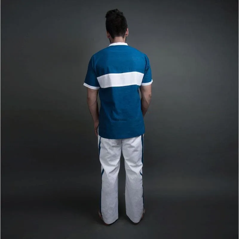 Blue-White Khadi Yoga Kurta Set