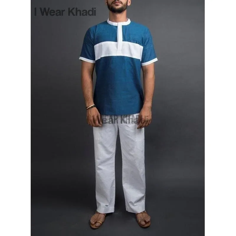 Blue-White Khadi Yoga Kurta Set
