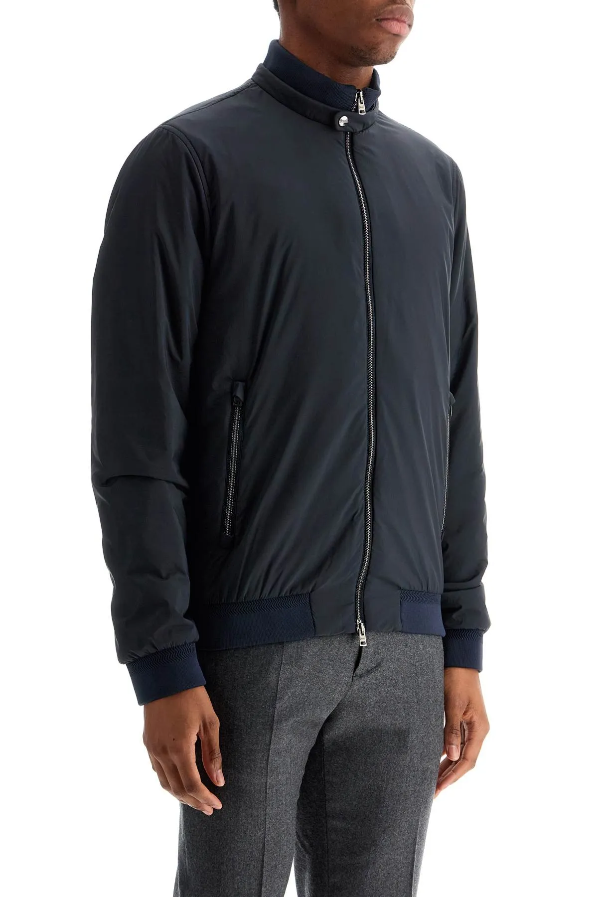 bomber impermeabile leggero in poliammide blu scuro con zip e tasche GI000414U 12456Z BLU