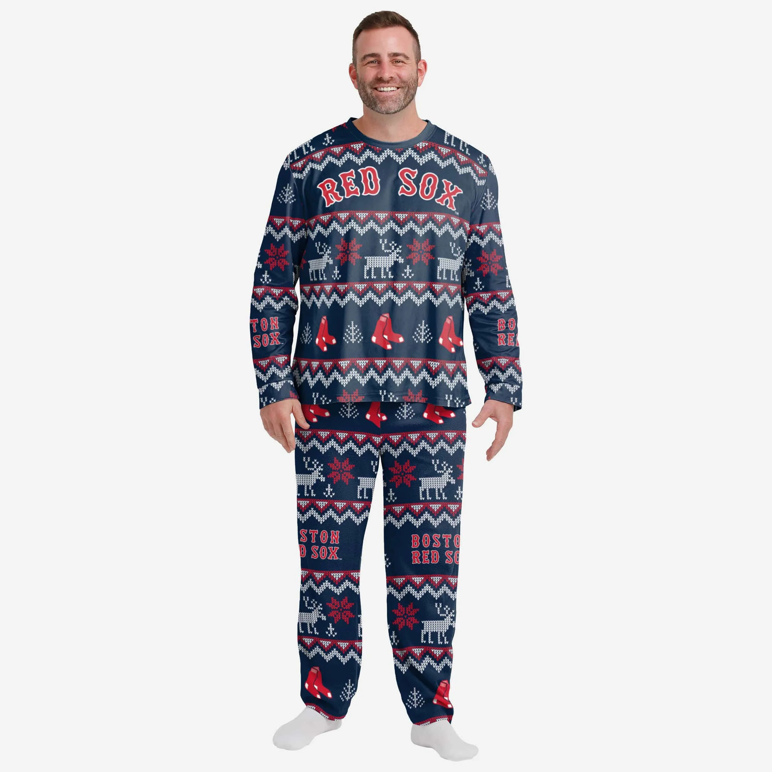 Boston Red Sox Mens Ugly Pattern Family Holiday Pajamas