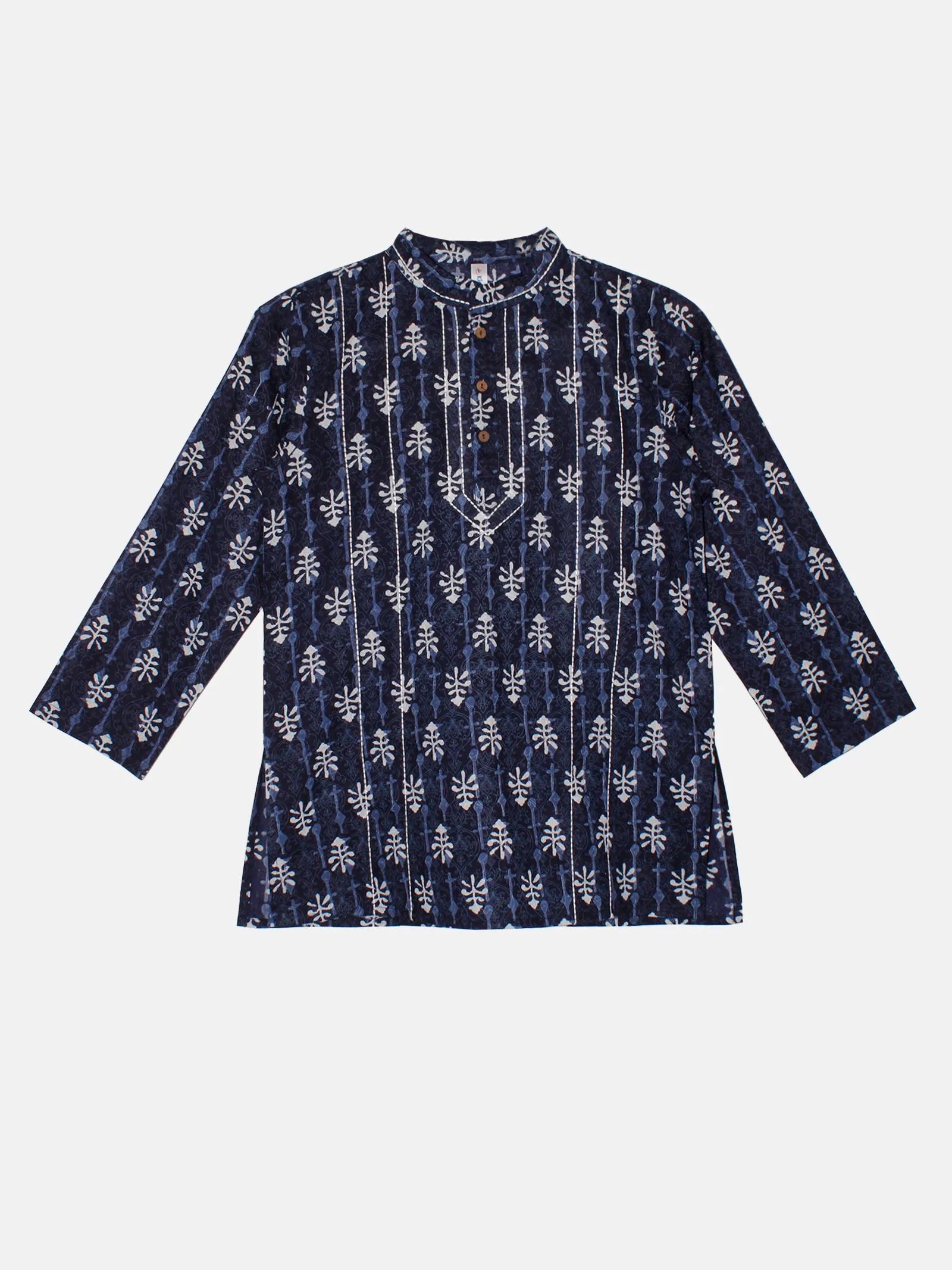 Boys 100% Cotton Ethnic Motif Jaipuri Short Kurta With Front Embroidery