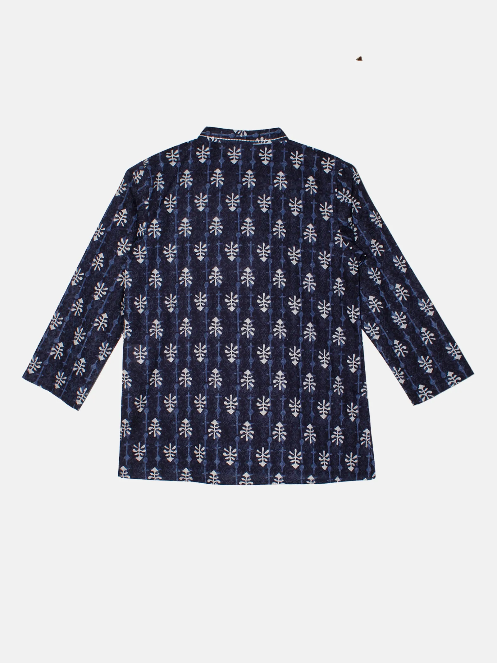 Boys 100% Cotton Ethnic Motif Jaipuri Short Kurta With Front Embroidery