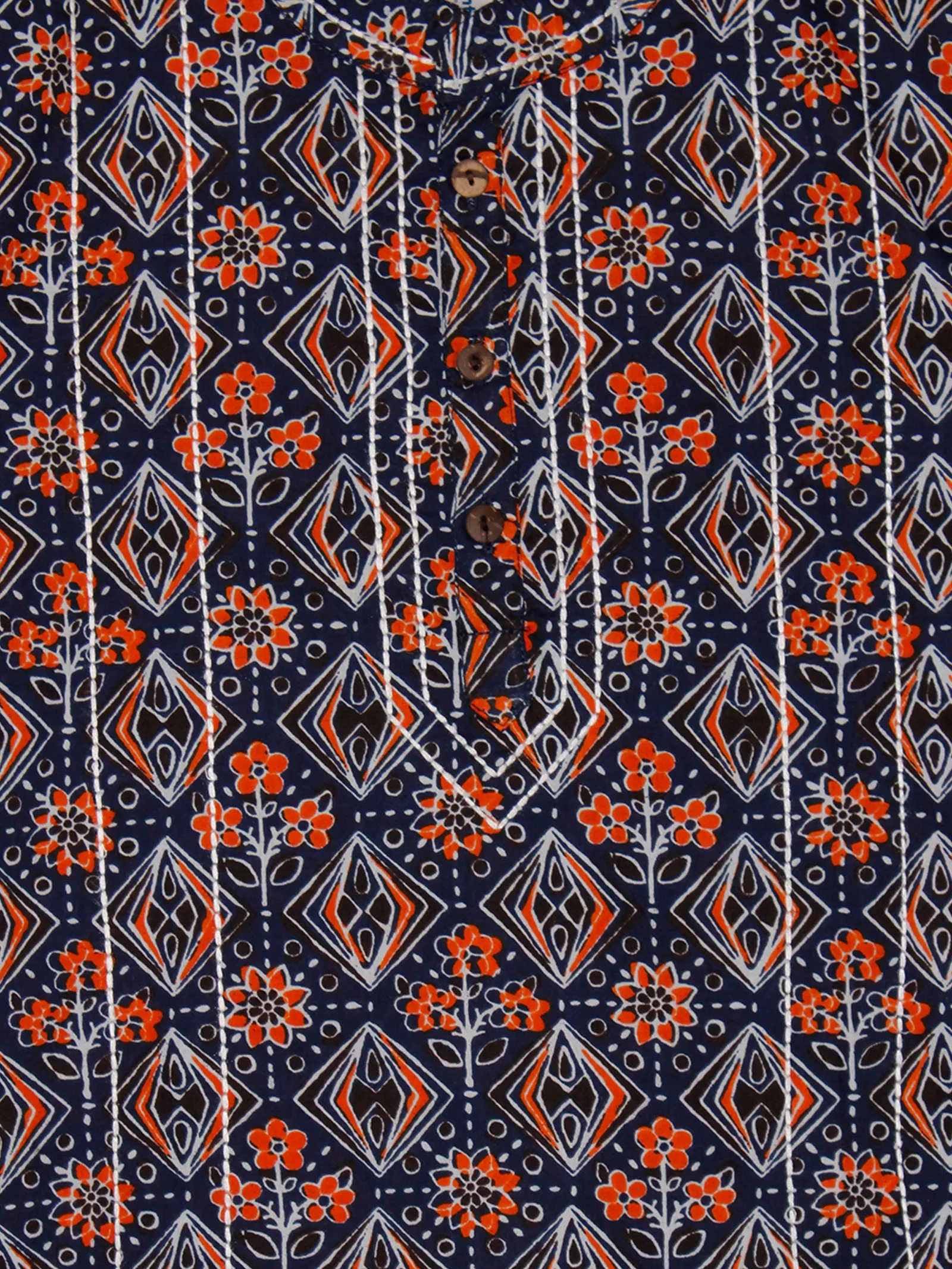Boys 100% Cotton Ethnic Motif Jaipuri Short Kurta With Front Embroidery