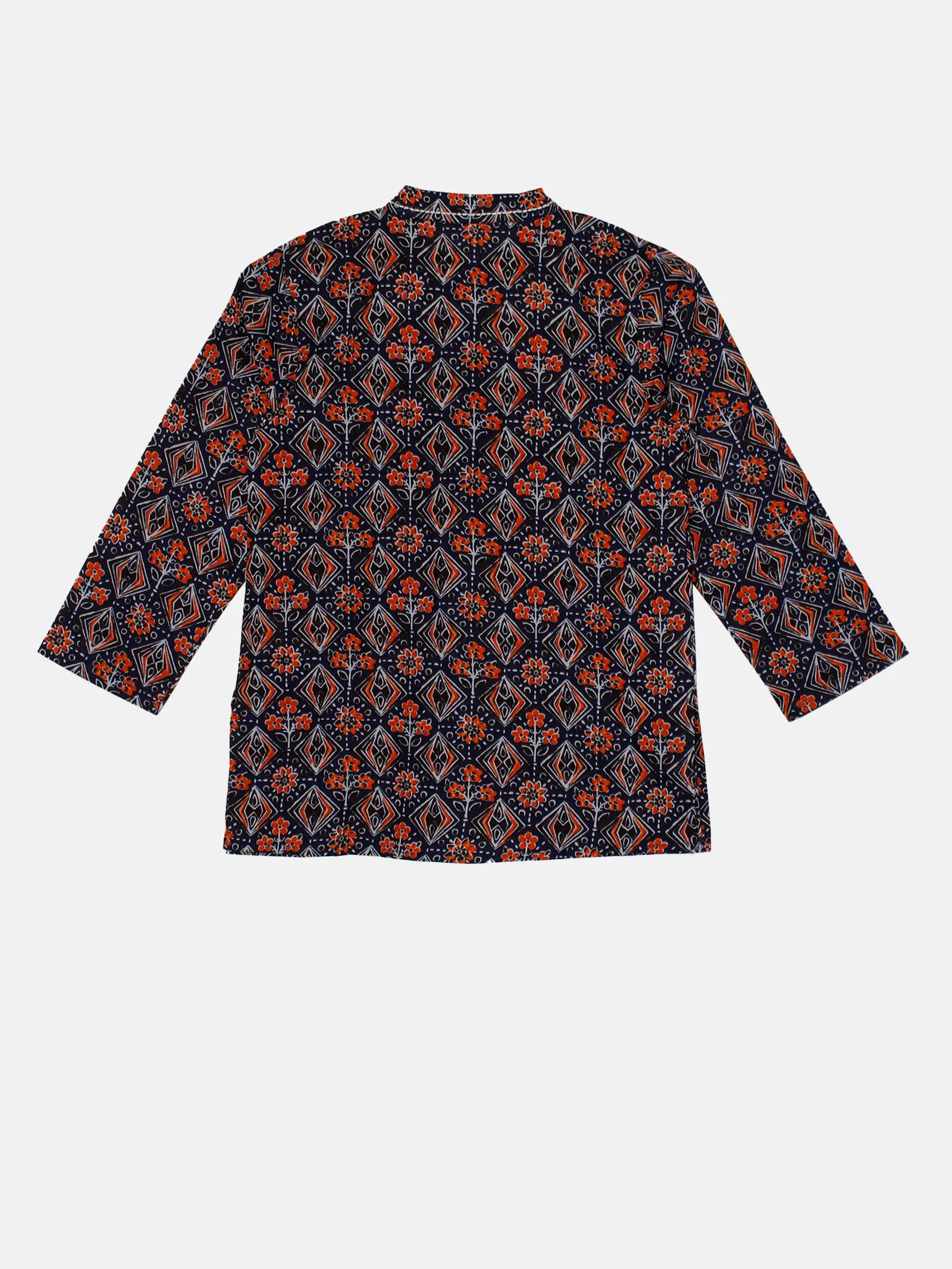 Boys 100% Cotton Ethnic Motif Jaipuri Short Kurta With Front Embroidery