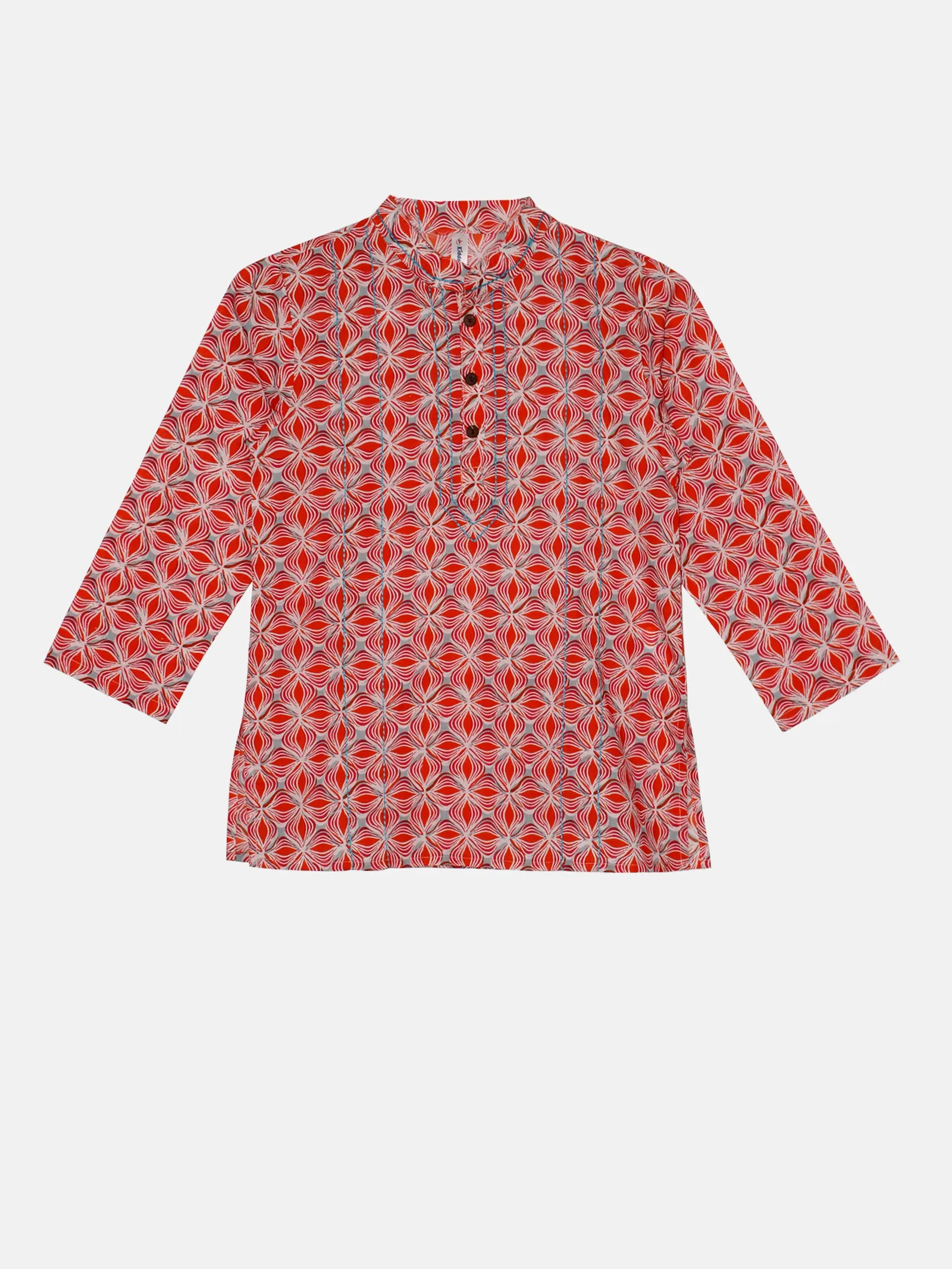 Boys 100% Cotton Ethnic Motif Jaipuri Short Kurta With Front Embroidery