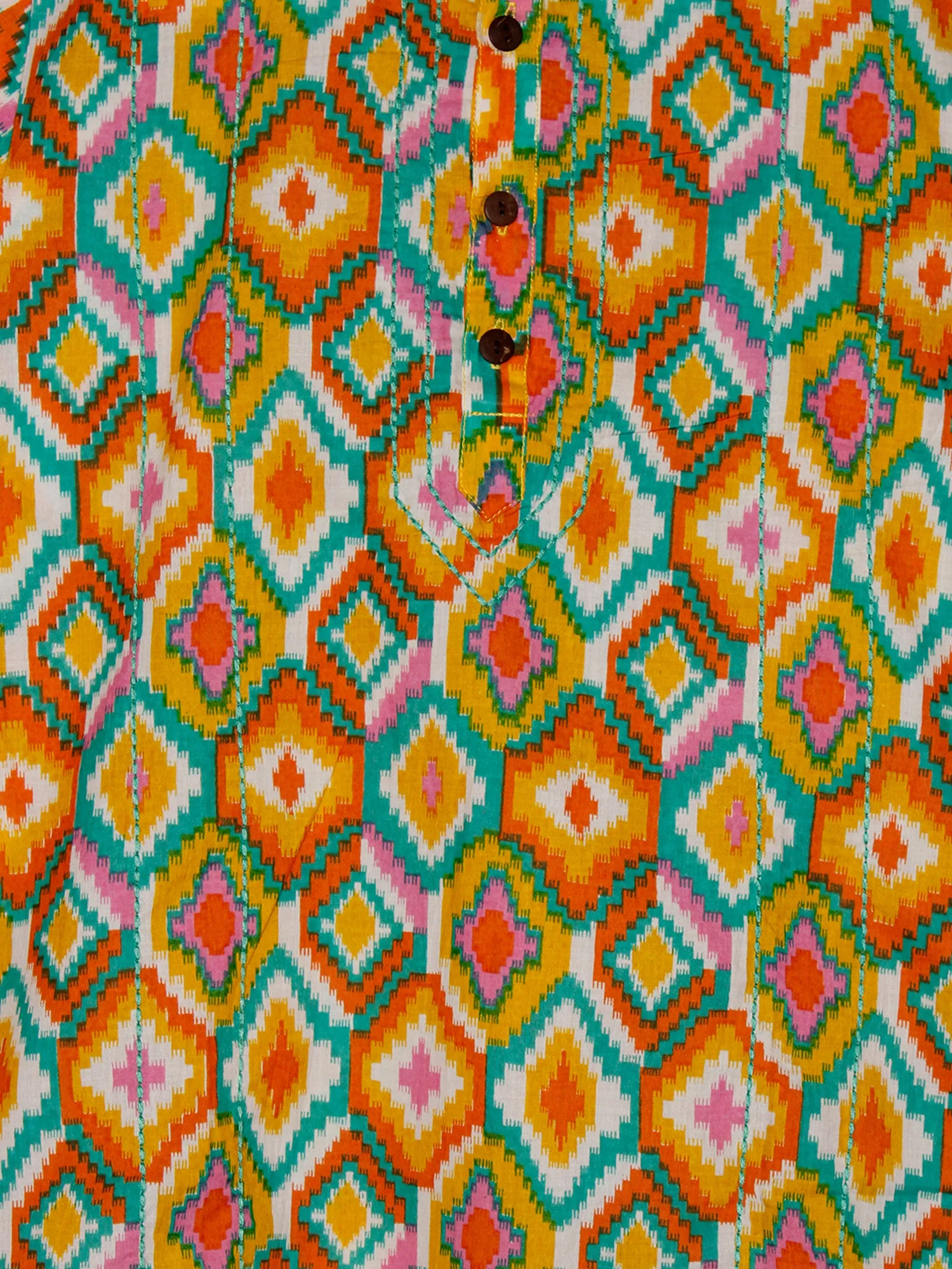 Boys 100% Cotton Ethnic Motif Jaipuri Short Kurta With Front Embroidery