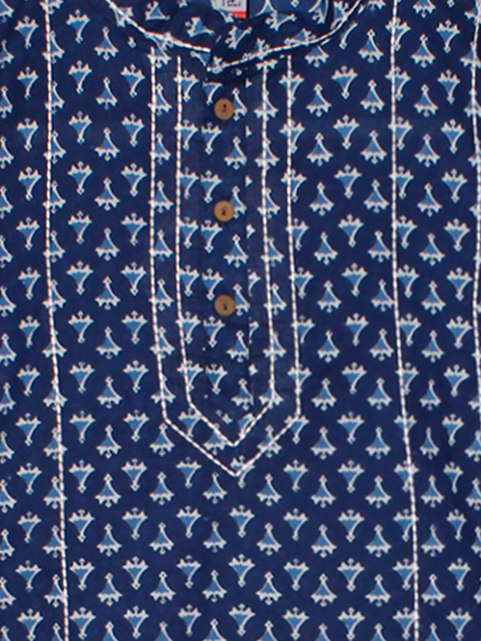 Boys 100% Cotton Ethnic Motif Jaipuri Short Kurta With Front Embroidery