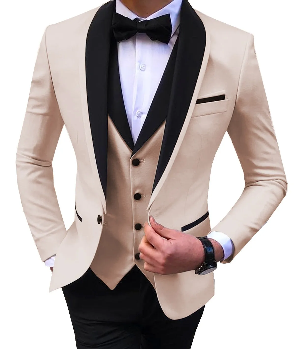 BRADLEY VIP SUITS Men's Fashion Formal 3 Piece Tuxedo (Jacket   Pants   Vest) Black Suit Set