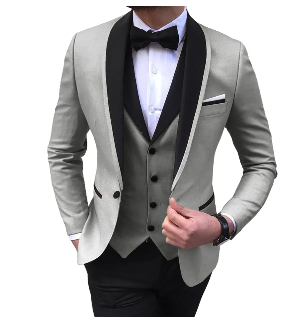 BRADLEY VIP SUITS Men's Fashion Formal 3 Piece Tuxedo (Jacket   Pants   Vest) Black Suit Set