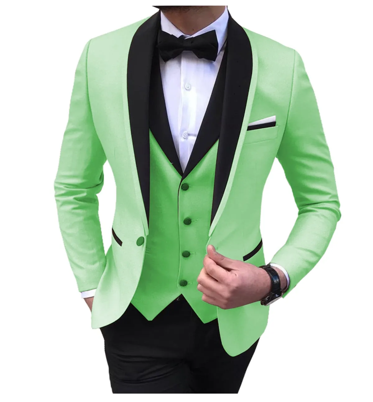 BRADLEY VIP SUITS Men's Fashion Formal 3 Piece Tuxedo (Jacket   Pants   Vest) Black Suit Set
