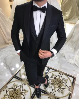 BRADLEY VIP SUITS Men's Fashion Formal 3 Piece Tuxedo (Jacket   Pants   Vest) Black Suit Set