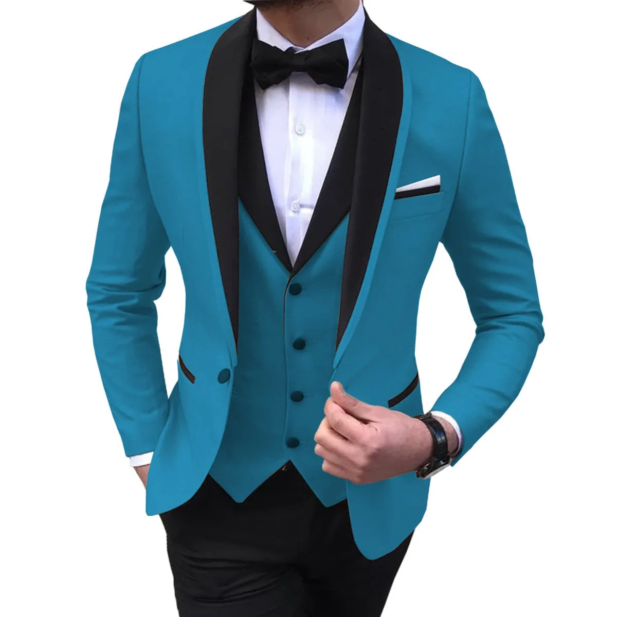 BRADLEY VIP SUITS Men's Fashion Formal 3 Piece Tuxedo (Jacket   Pants   Vest) Black Suit Set