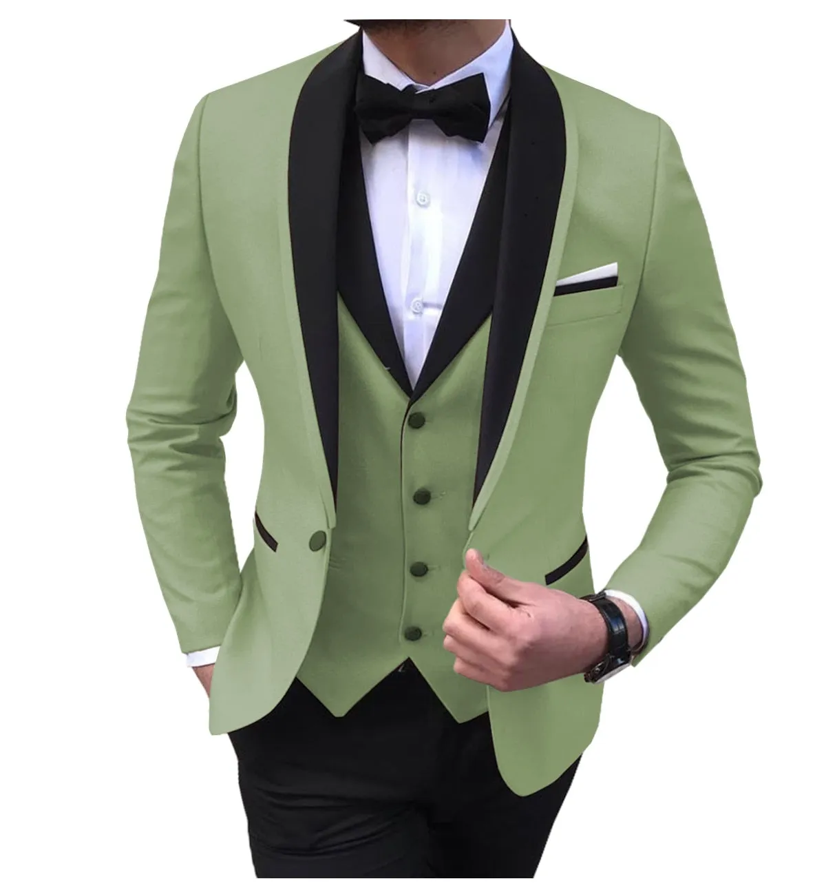 BRADLEY VIP SUITS Men's Fashion Formal 3 Piece Tuxedo (Jacket   Pants   Vest) Black Suit Set