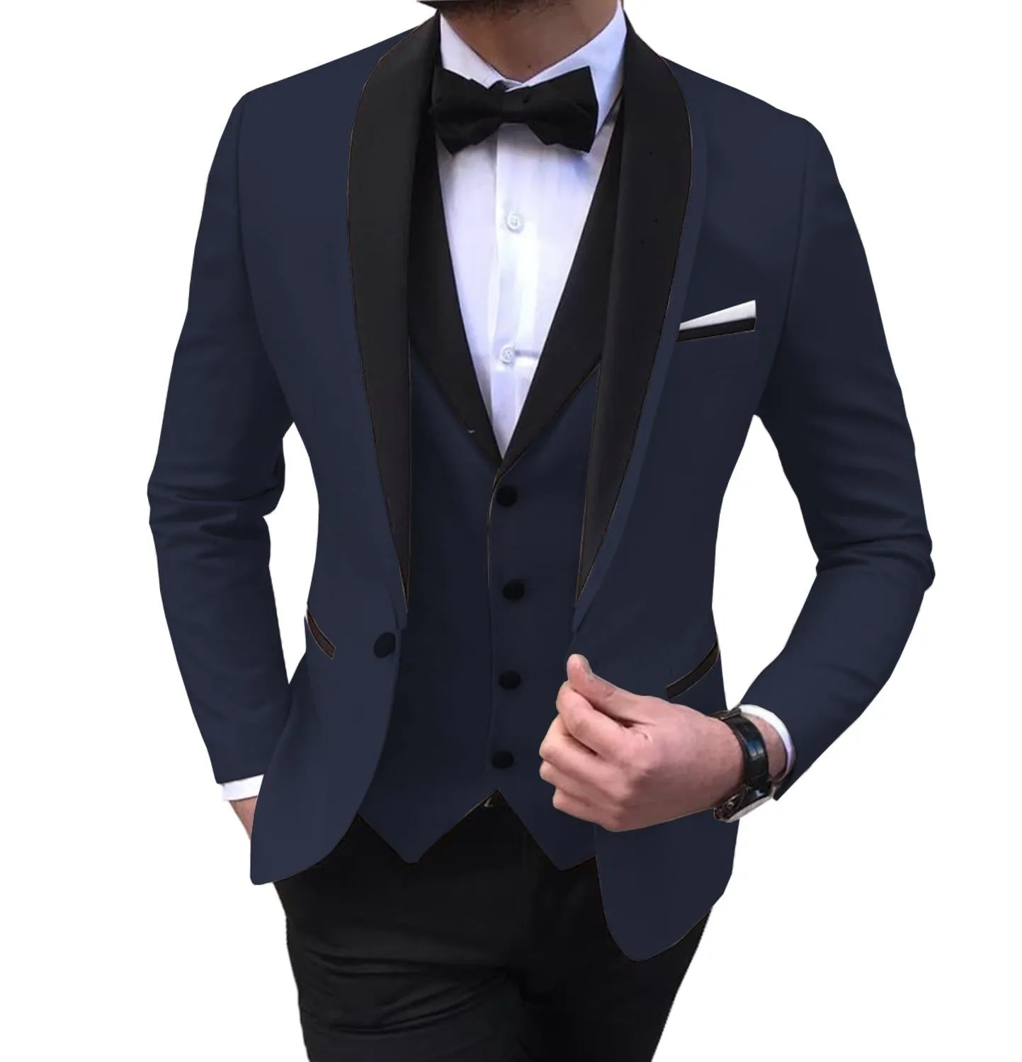 BRADLEY VIP SUITS Men's Fashion Formal 3 Piece Tuxedo (Jacket   Pants   Vest) Royal Blue Suit Set