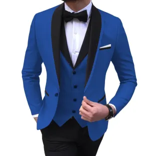 BRADLEY VIP SUITS Men's Fashion Formal 3 Piece Tuxedo (Jacket   Pants   Vest) Royal Blue Suit Set