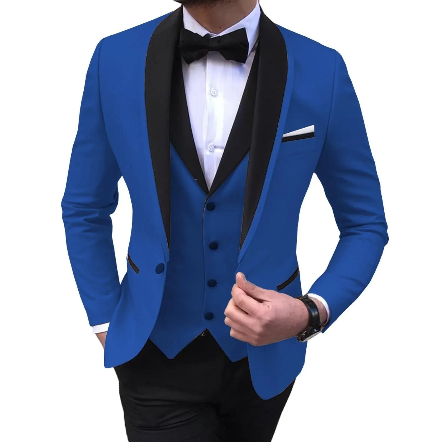 BRADLEY VIP SUITS Men's Fashion Formal 3 Piece Tuxedo (Jacket   Pants   Vest) Royal Blue Suit Set